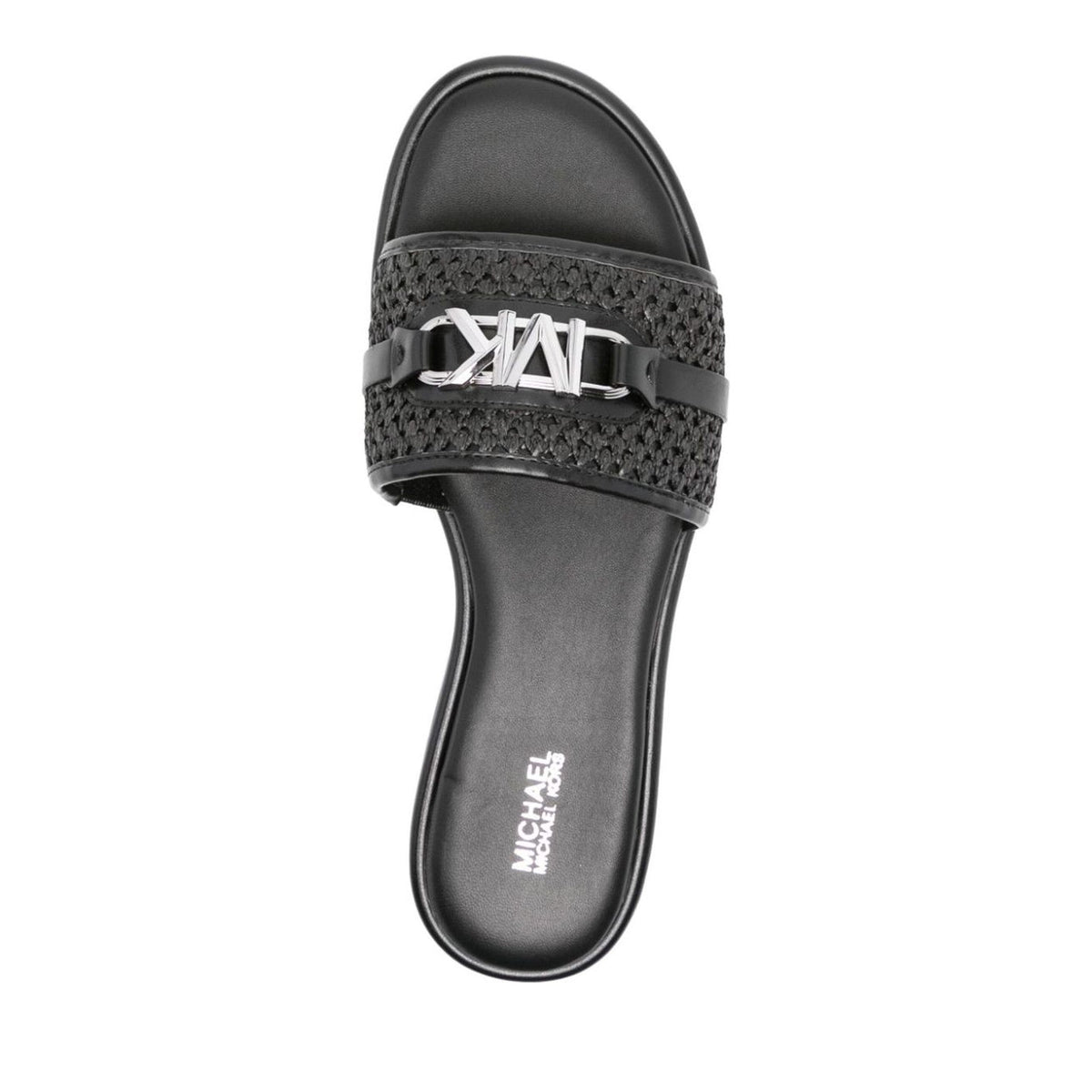 Black Ember Woven Strap Metallic Emblem Slide Slippers – view 3