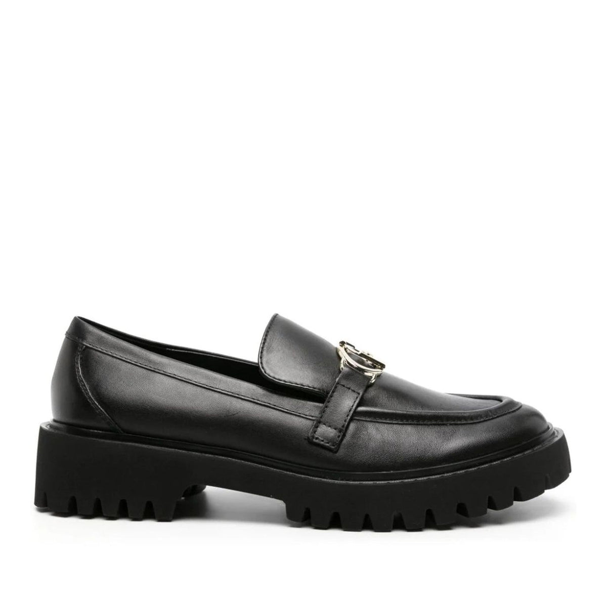Black Cora 01 Decorative Buckle Chunky Sole Leather Loafers – view 1