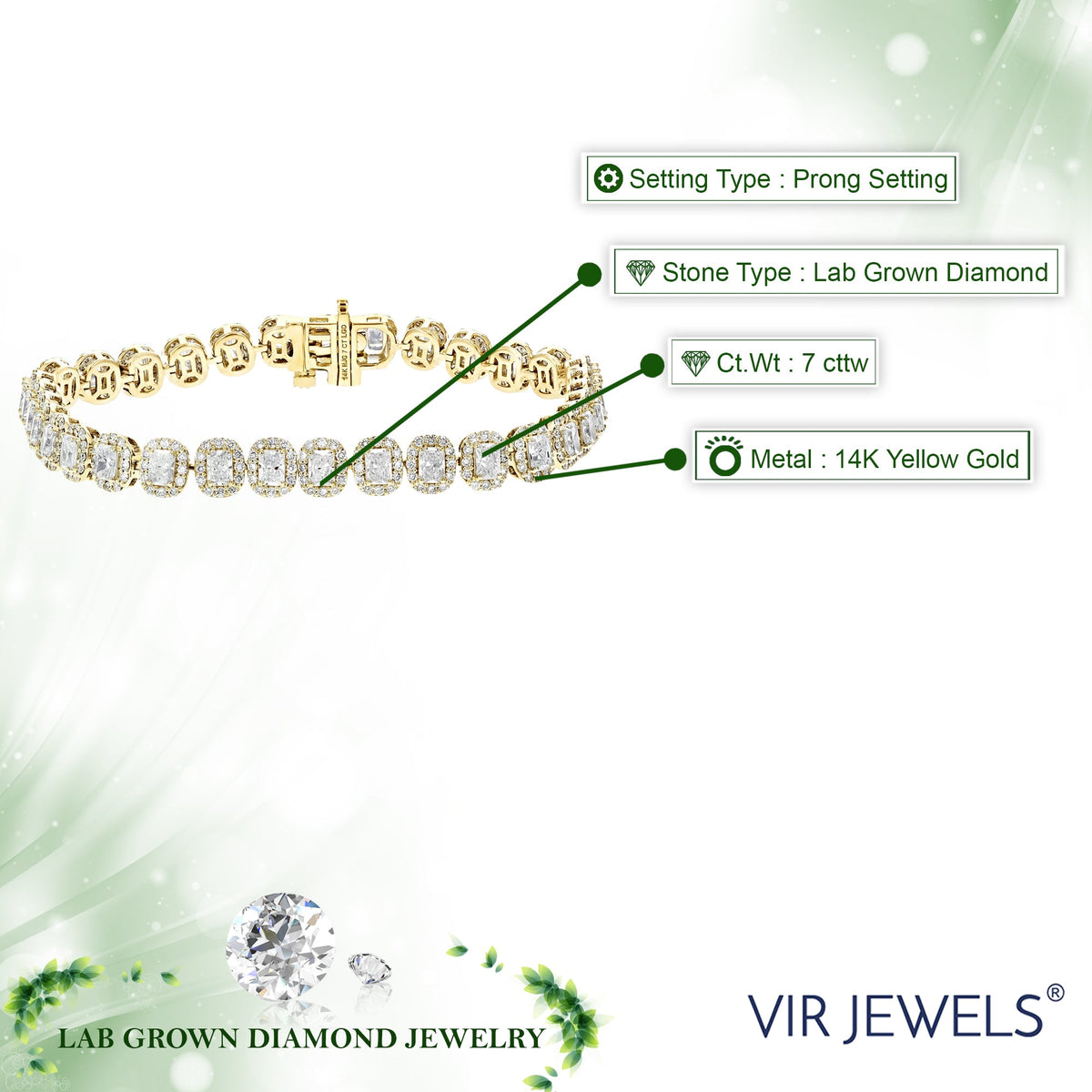 7 cttw Radiant and Round Lab Grown Diamond Tennis Bracelet in 14K Gold 7 Inch For Women – view 5