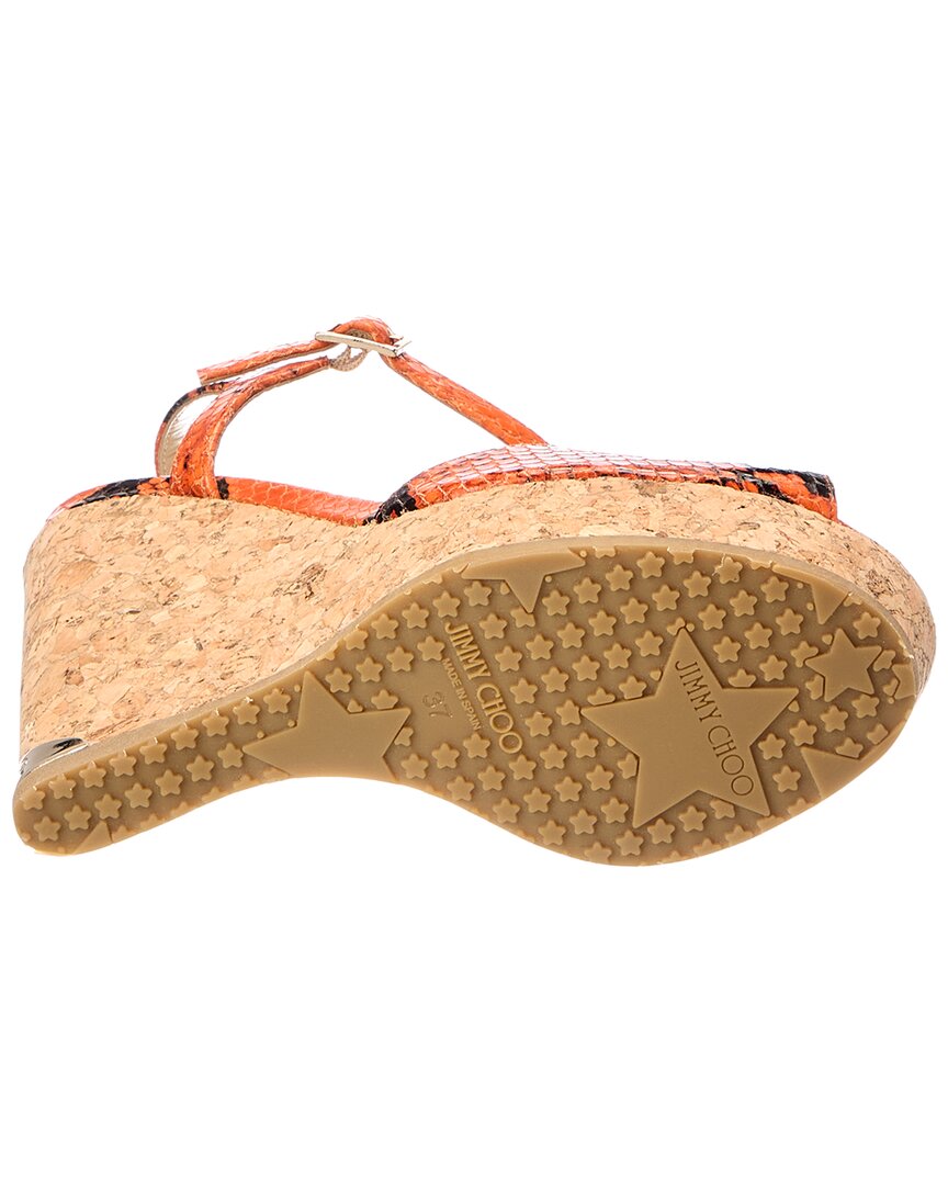 Jimmy Choo Perla 120 Snake-Embossed Leather Wedge Sandal – view 4