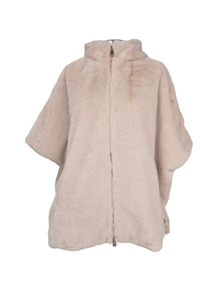 Plush Beige Fur-Like Coat with High Collar and Boxy Silhouette – view 1