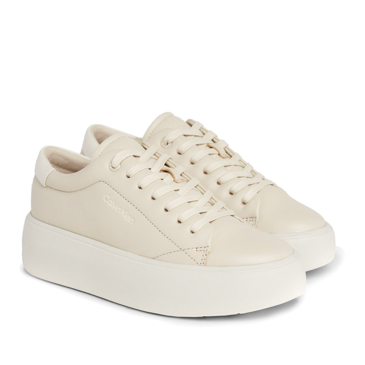 Beige Minimalist Flatform Leather Sneakers – view 2