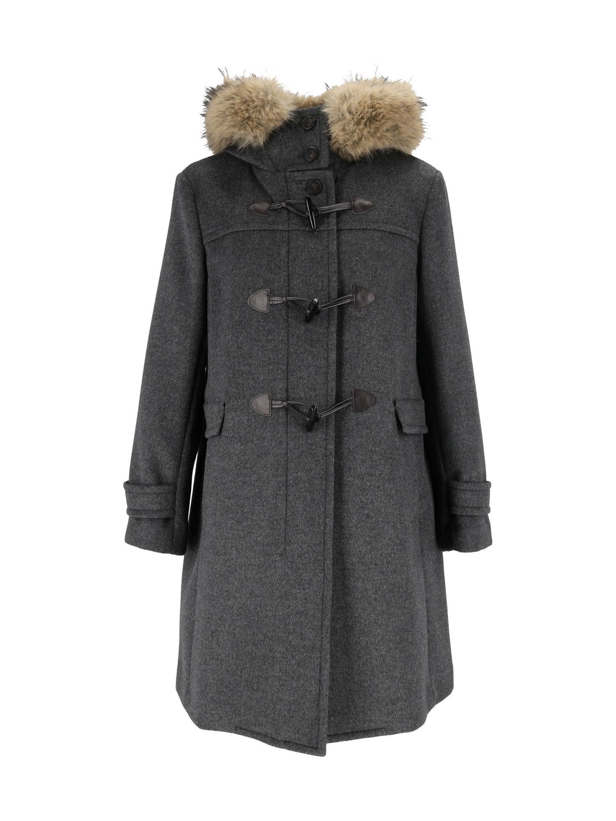 Grey Epica Toggle Fur Trim Coat – view 1