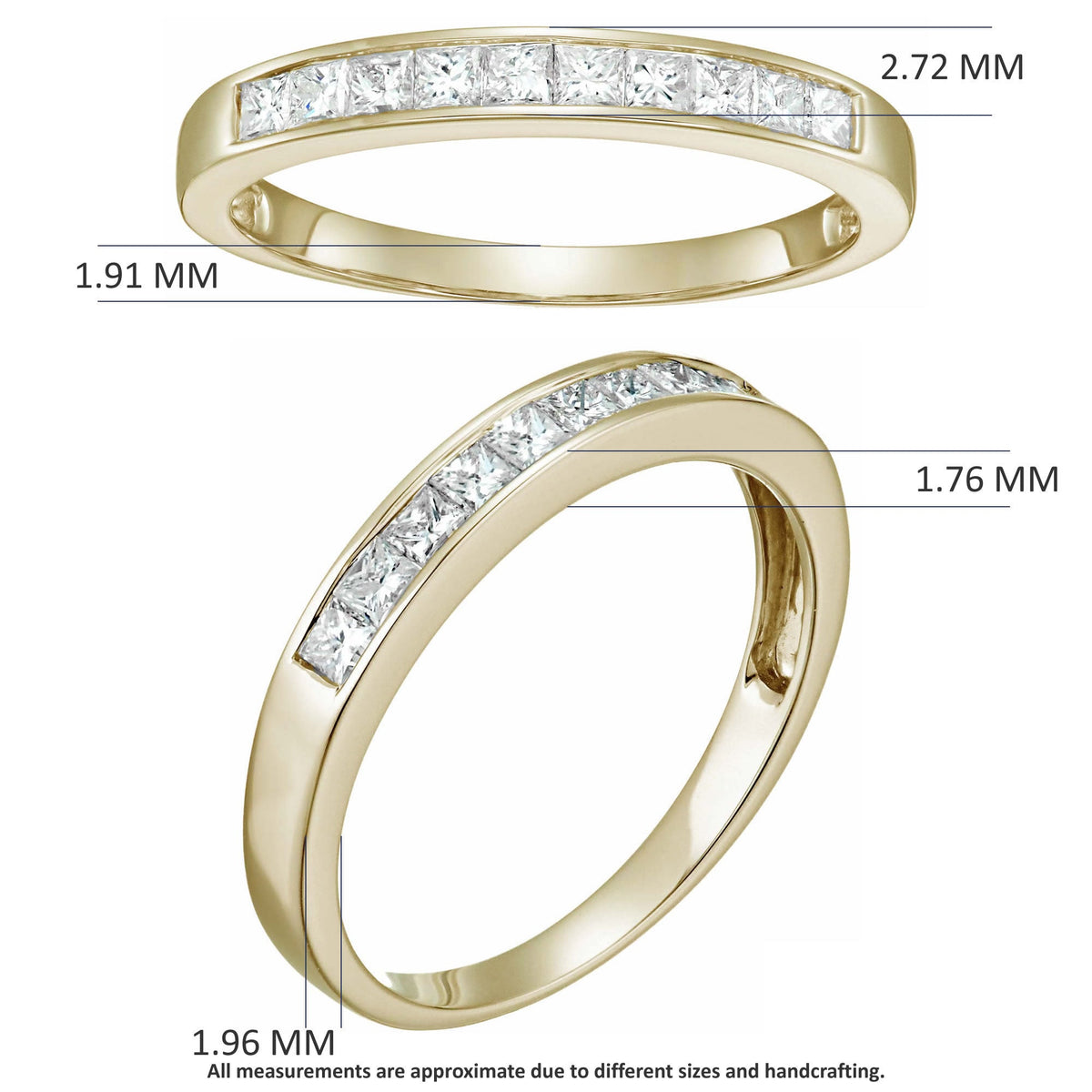 1/2 cttw Princess Lab Grown Diamond Wedding Band in 14K Yellow Gold For Women – view 2