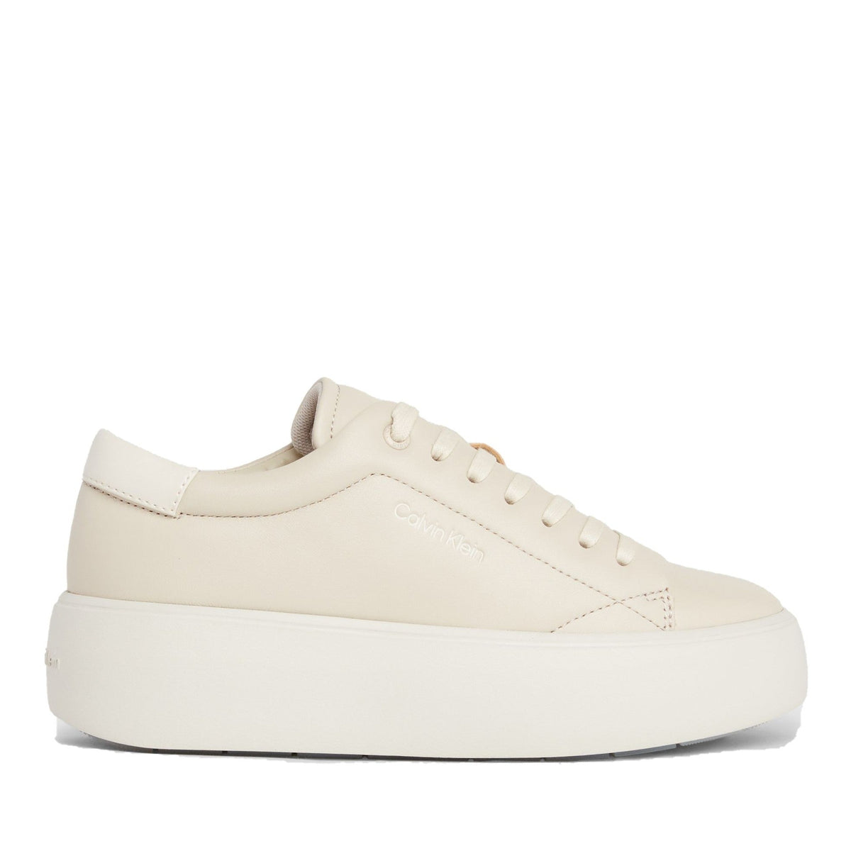 Beige Minimalist Flatform Leather Sneakers – view 1