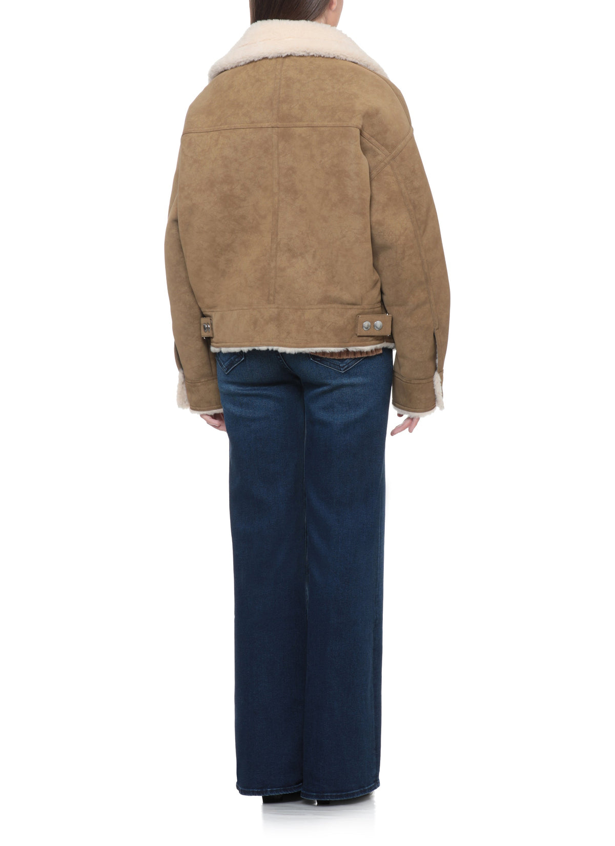 Asymmetrical Zip Brown Jacket with Plush Faux Fur Collar – view 3