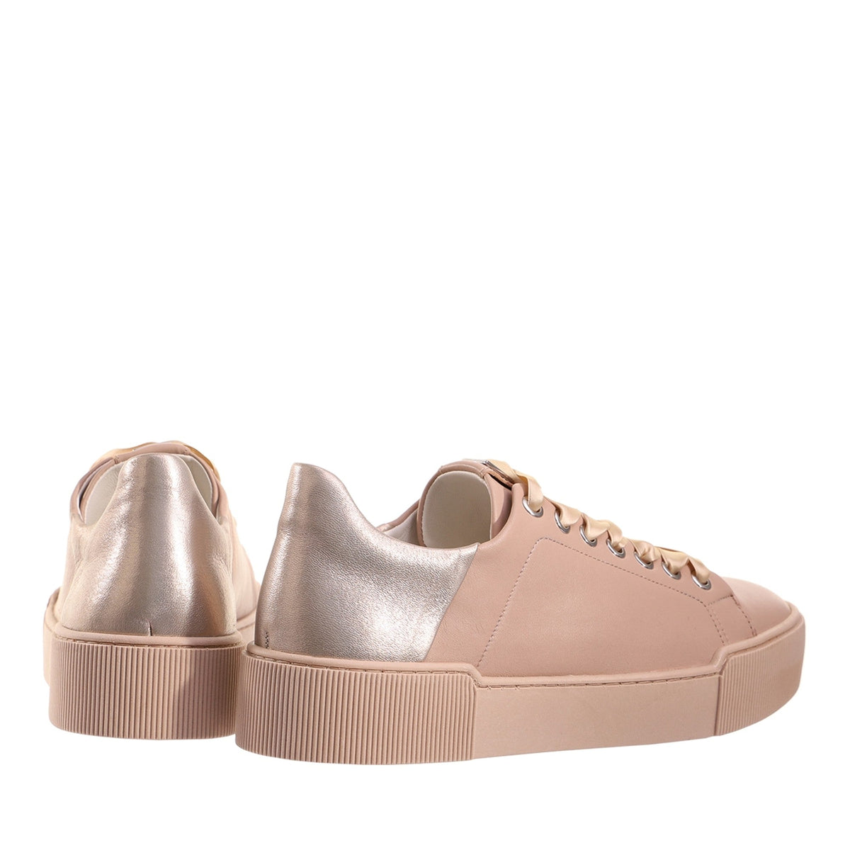Beige Blade Metallic Accent Leather Wedge Sneakers – view 3