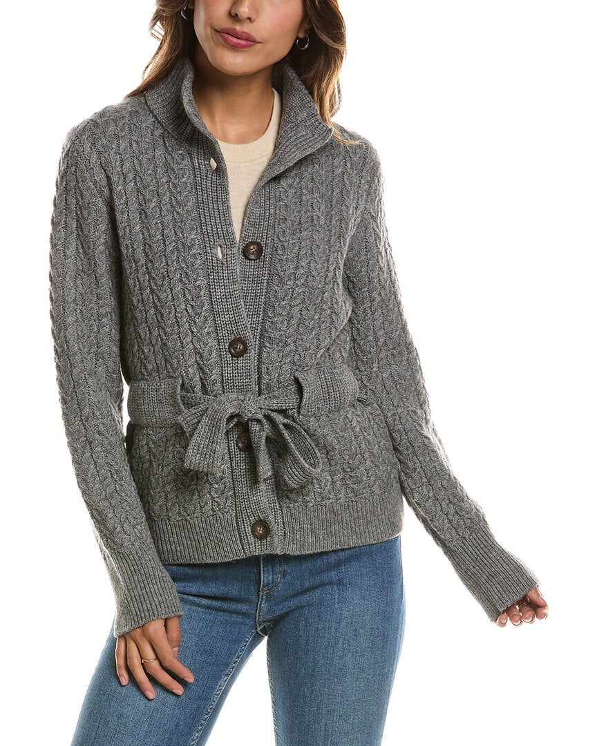 Forte Cashmere Military Cable Wool & Cashmere-Blend Cardigan – view 1