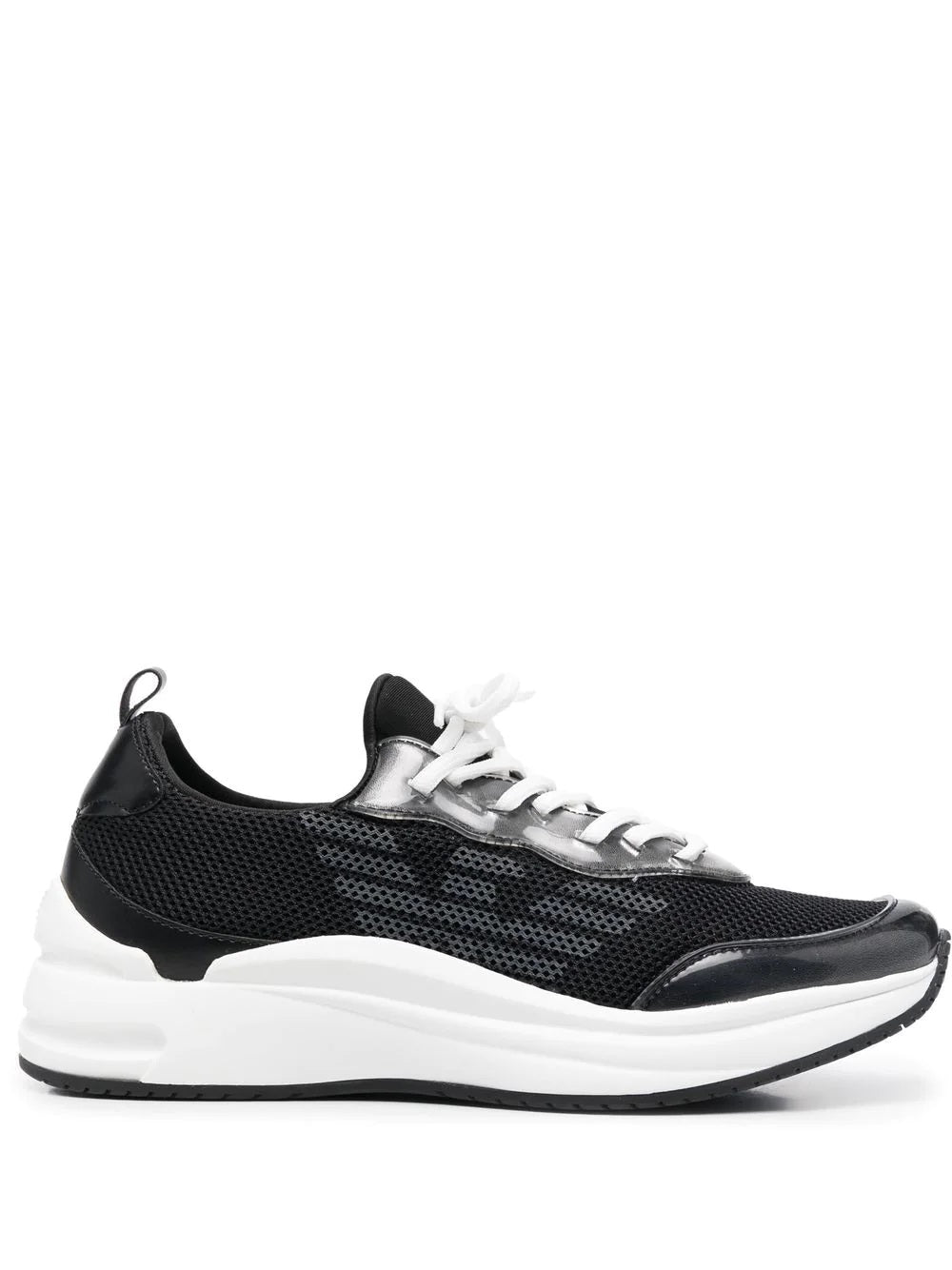 Sleek Black Mesh Trainers With Glossy Overlays – view 4