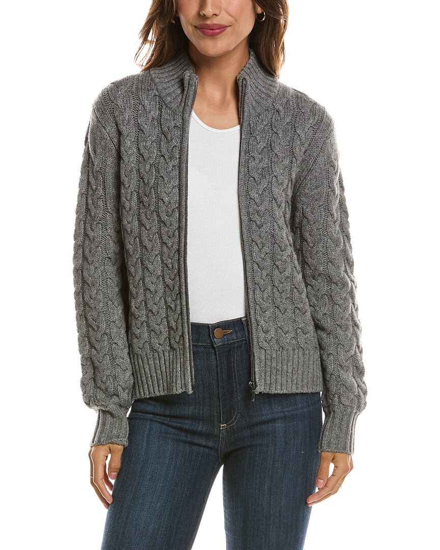Forte Cashmere Cable Zip Mock Neck 100% Cashmere Cardigan – view 1
