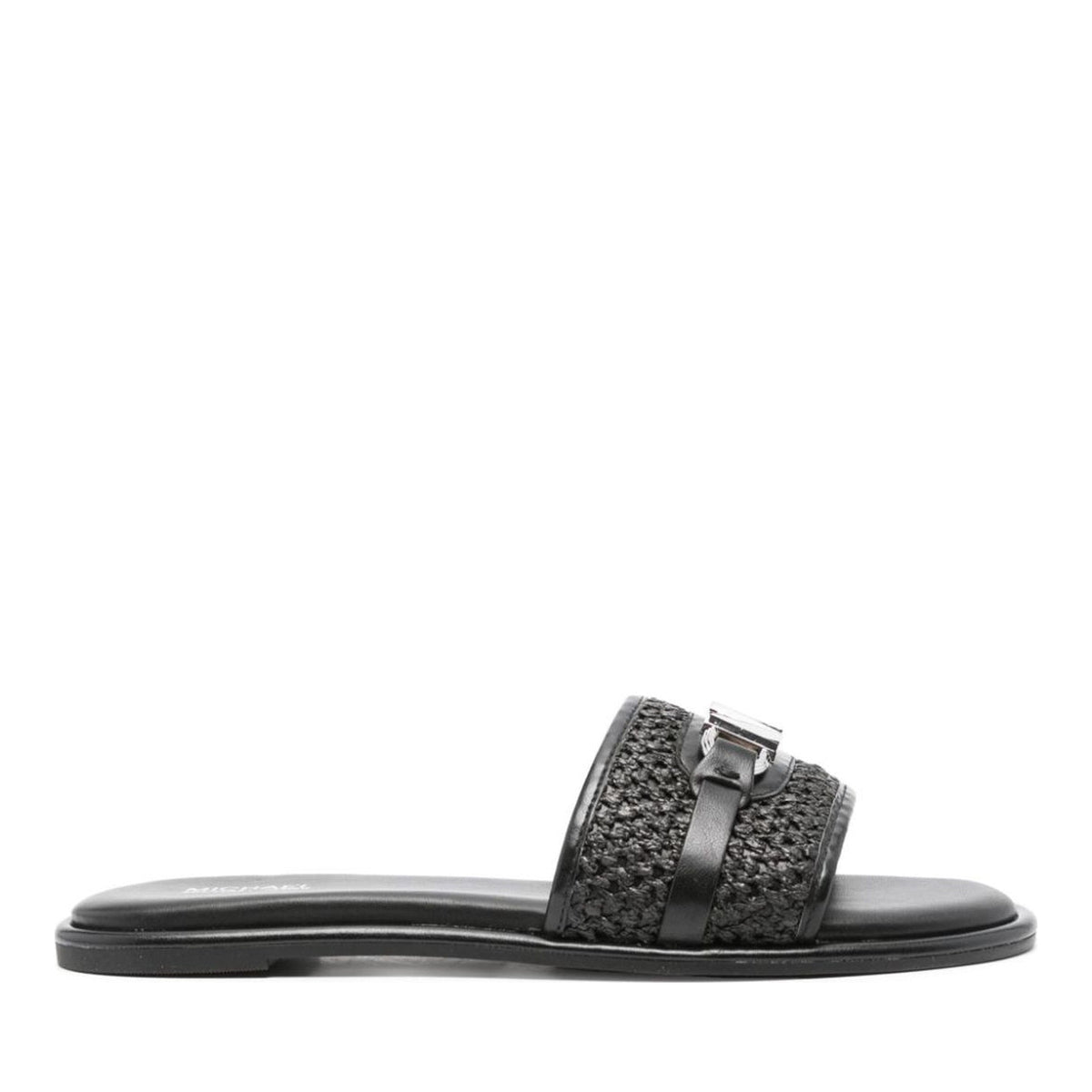 Black Ember Woven Strap Metallic Emblem Slide Slippers – view 2