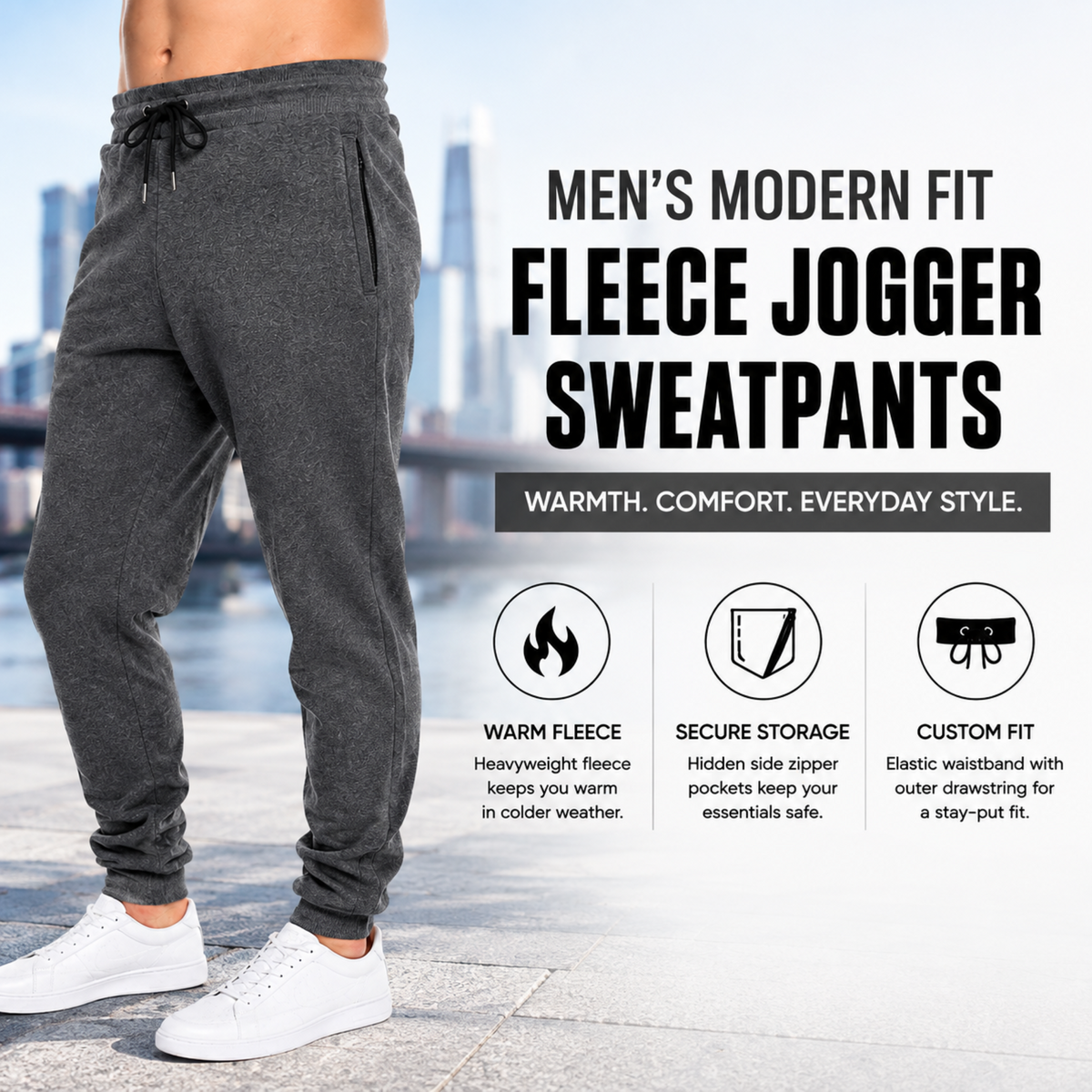 Blue Ice Men's Modern Fit Heavyweight Classic Fleece Jogger Sweatpants With Zipper Side Pockets-2 Pack – view 4