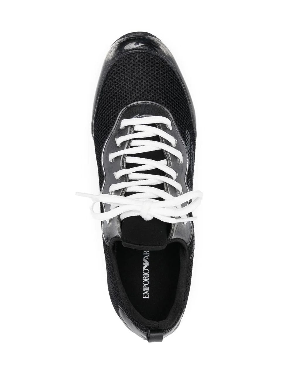 Sleek Black Mesh Trainers With Glossy Overlays – view 2