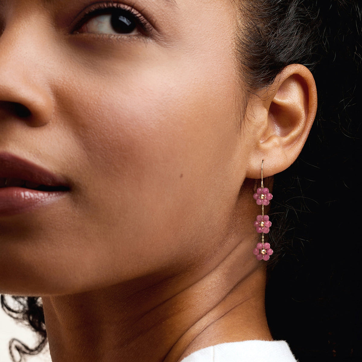 RS Pure by Ross-Simons Pink Tourmaline Bead Flower Drop Earrings in 14kt Yellow Gold – view 3