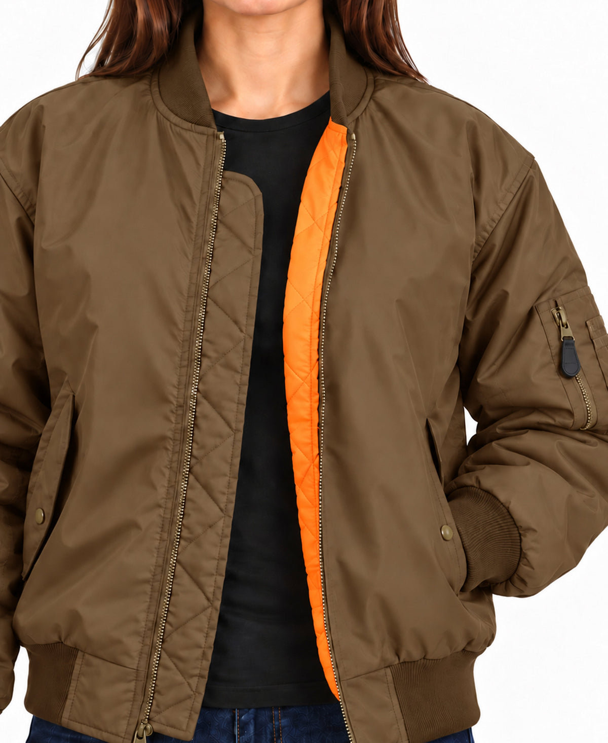 Spire By Galaxy Antivento Women's Loose Fit  Heavyweight MA-1 Flight Bomber Jacket- Up To Size 5XL – view 5