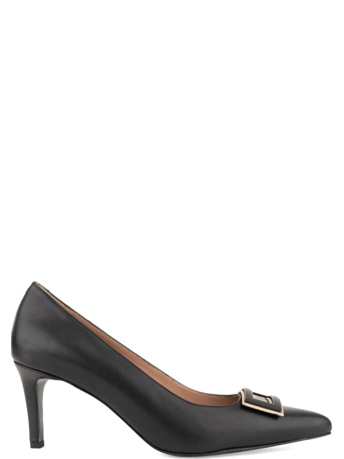 Black Square Buckle Leather Low-Heel Pumps – view 1