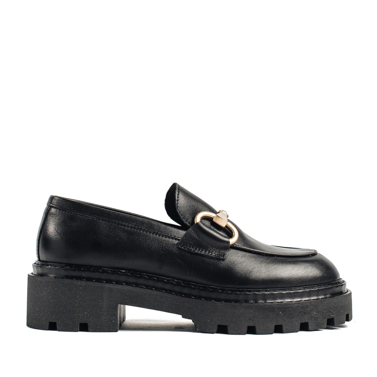 Bea Black Metallic Horsebit Leather Loafers – view 1