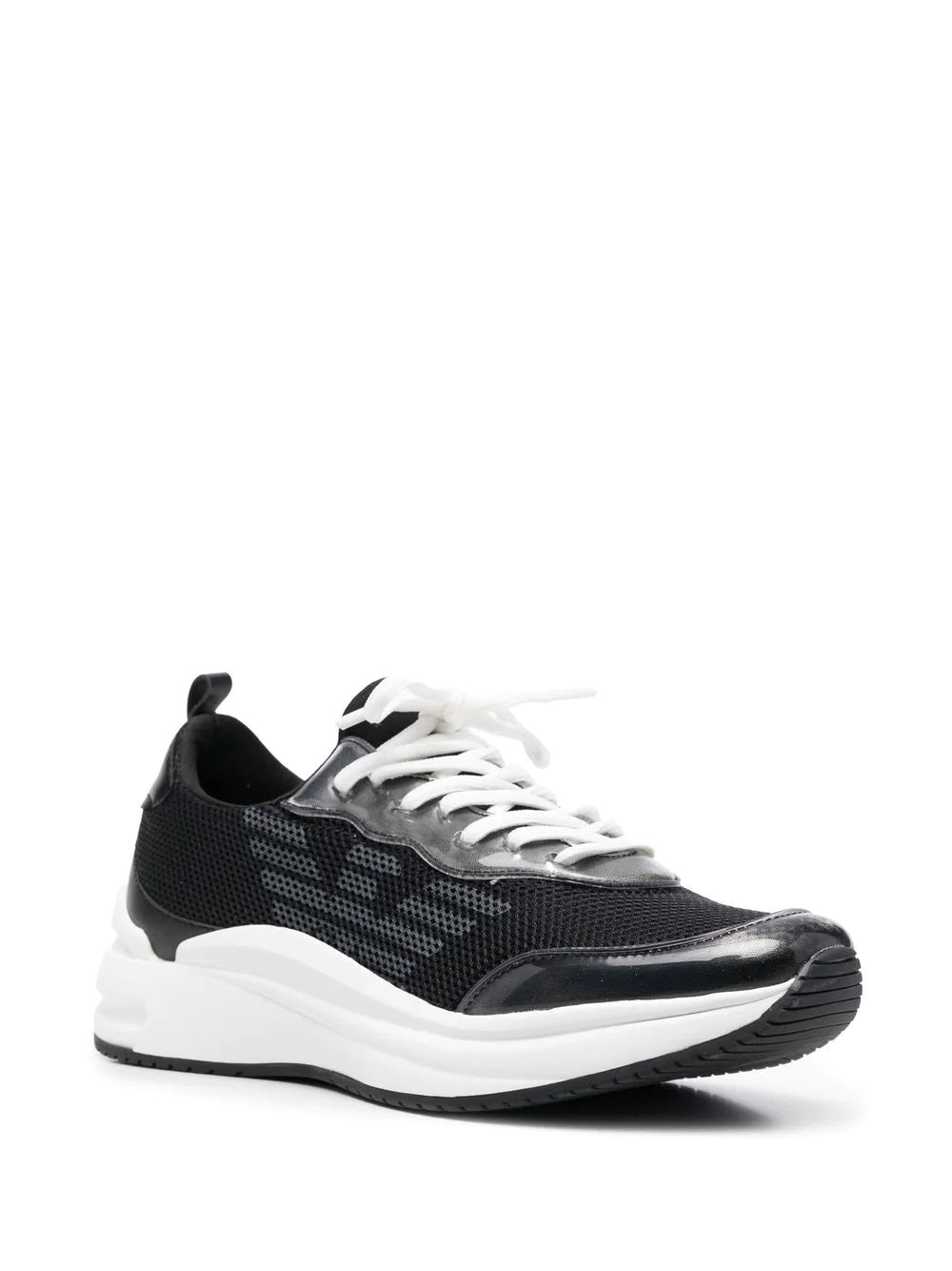 Sleek Black Mesh Trainers With Glossy Overlays – view 1