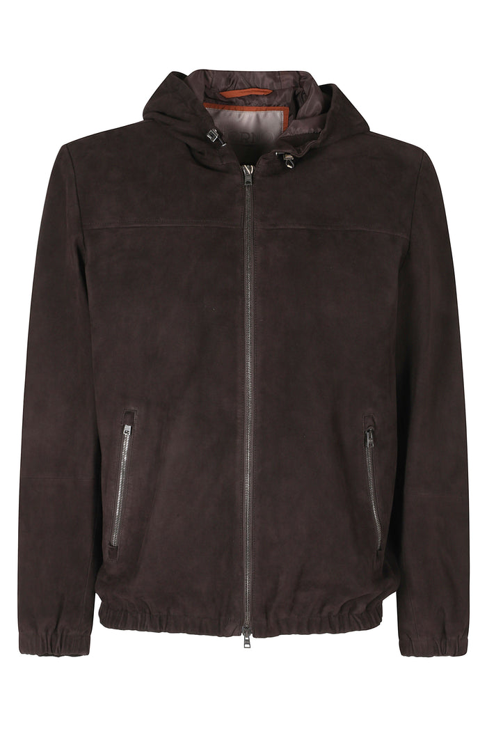 Hooded Suede Jacket with Zip Closure and Elasticized Details – view 1
