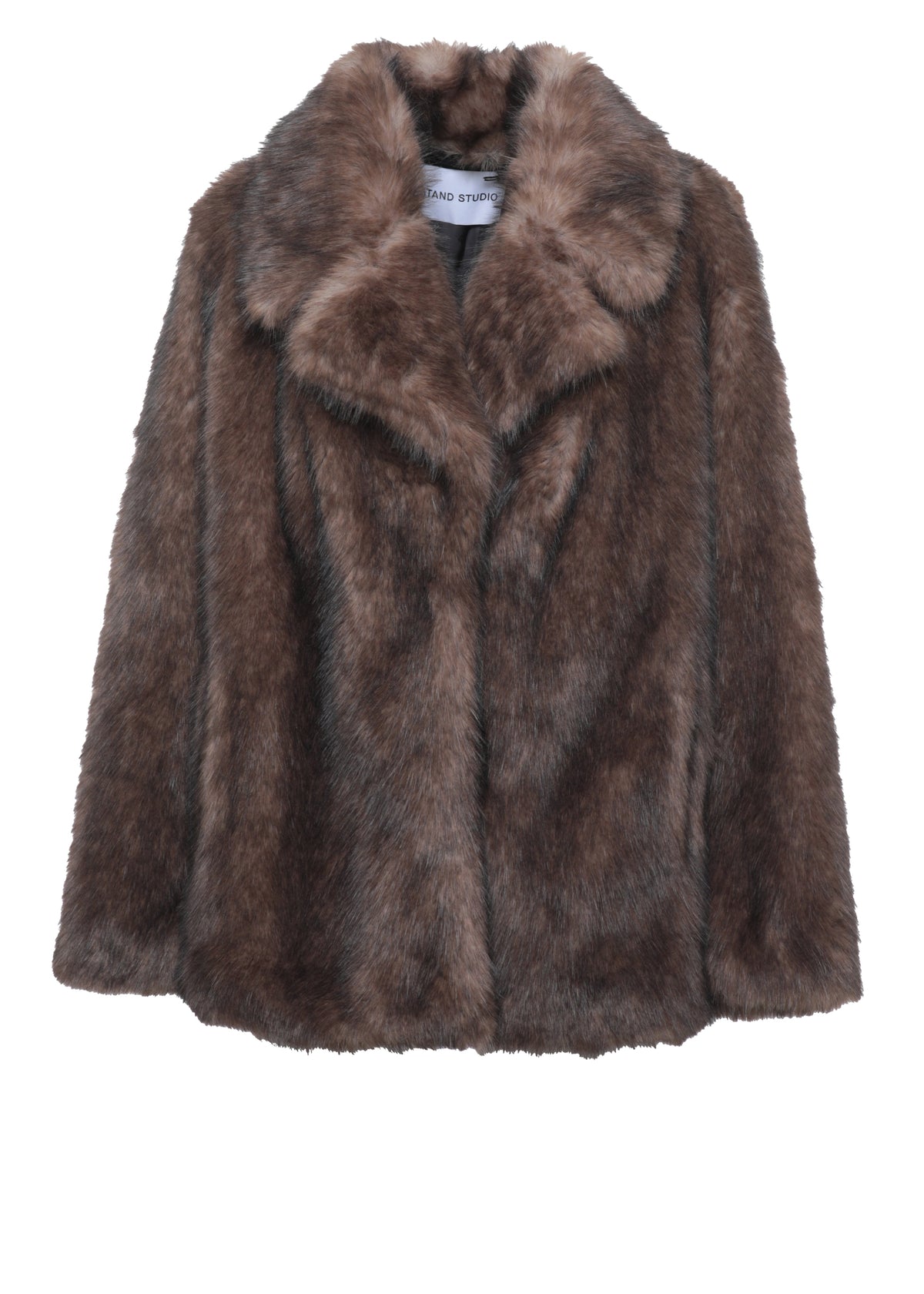 Plush Faux Fur Stand Studio Jacket with Classic Lapel – view 1