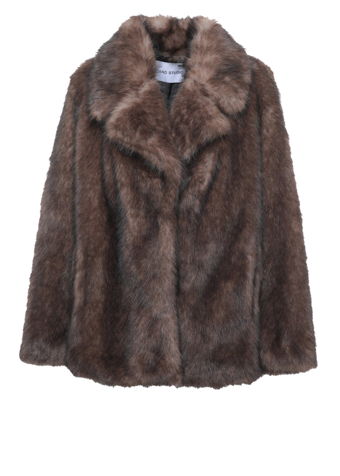 Plush Faux Fur Stand Studio Jacket with Classic Lapel – view 1