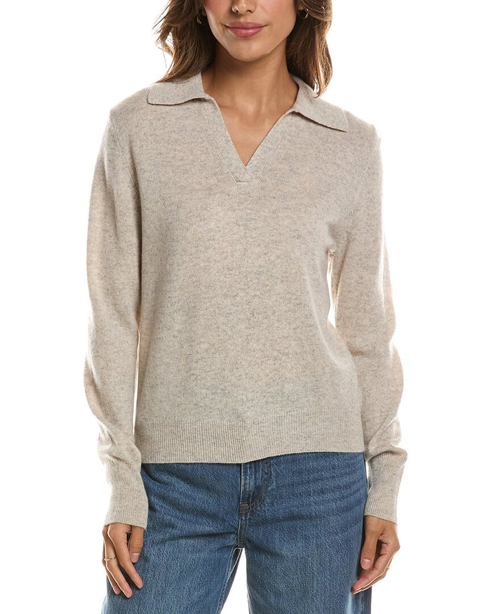 Forte Cashmere Split Neck 100% Cashmere Polo Sweater – view 1