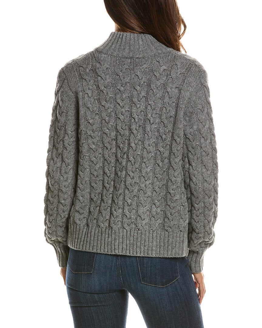 Forte Cashmere Cable Zip Mock Neck 100% Cashmere Cardigan – view 2