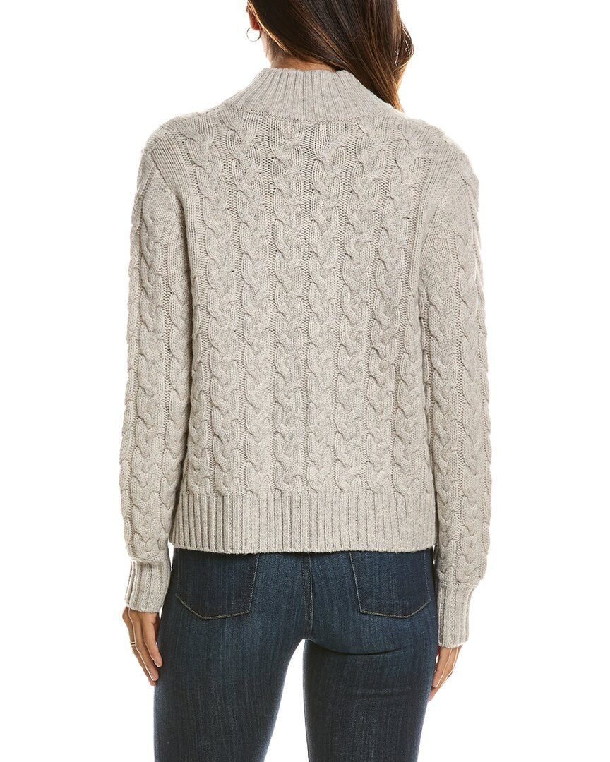 Forte Cashmere Cable Zip Mock Neck 100% Cashmere Cardigan – view 2