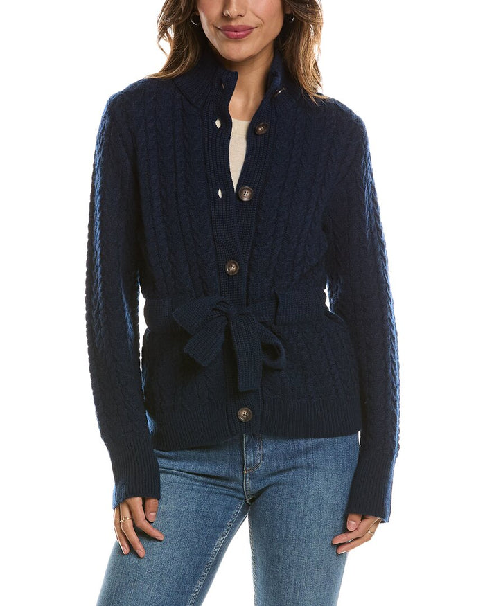 Forte Cashmere Military Cable Wool & Cashmere-Blend Cardigan – view 1