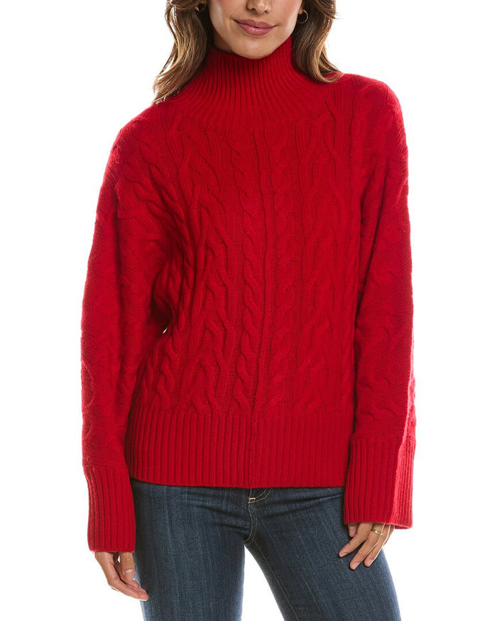 Forte Cashmere Luxe Cable Mock Neck 100% Cashmere Pullover – view 1