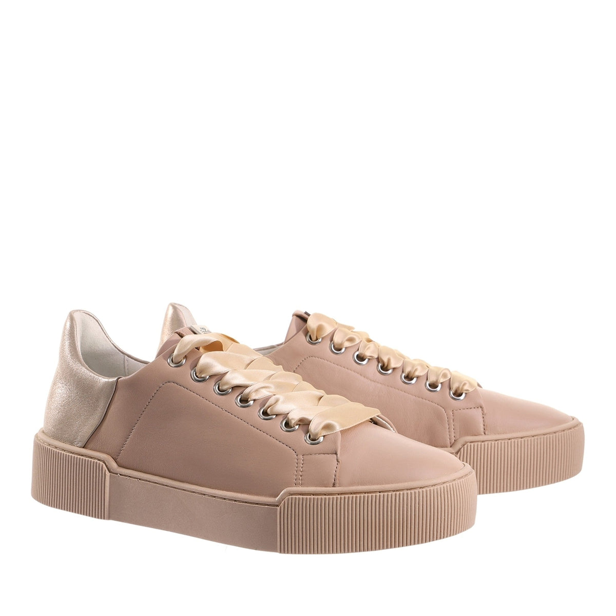 Beige Blade Metallic Accent Leather Wedge Sneakers – view 2