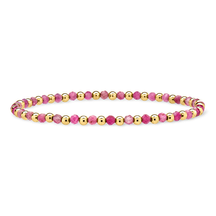 Ross-Simons 5.50- Pink Tourmaline and 10kt Yellow Gold Bead Stretch Bracelet – view 1