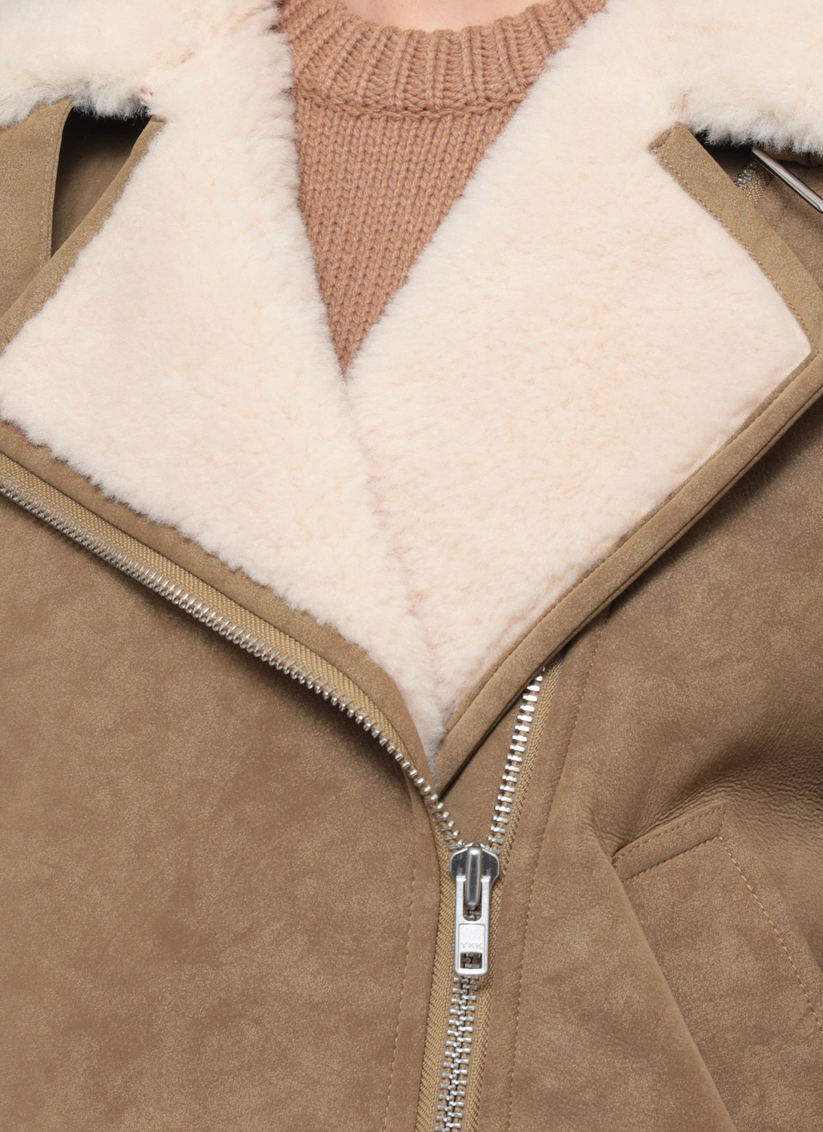 Asymmetrical Zip Brown Jacket with Plush Faux Fur Collar – view 4