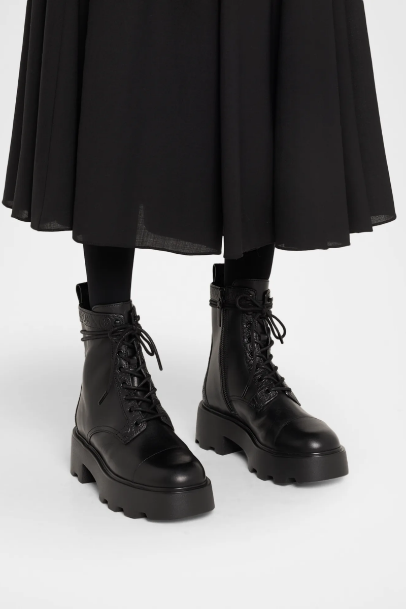Tory Burch T Monogram Leather Lace-Up Ankle Boots 65Mm In Black – view 3