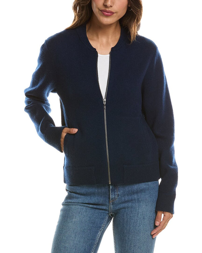 Forte Cashmere Zip 100% Cashmere Bomber Cardigan – view 1