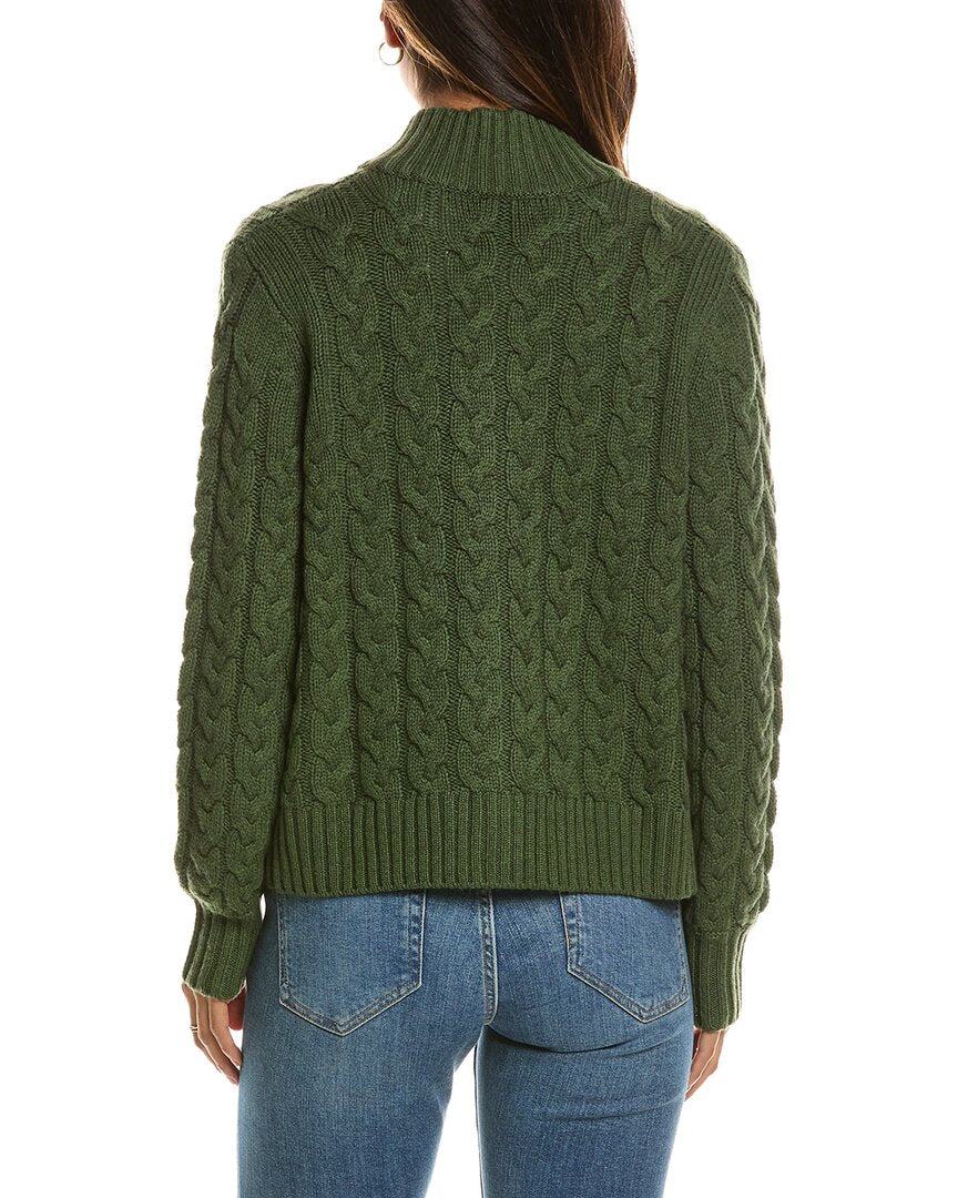 Forte Cashmere Cable Zip Mock Neck 100% Cashmere Cardigan – view 2