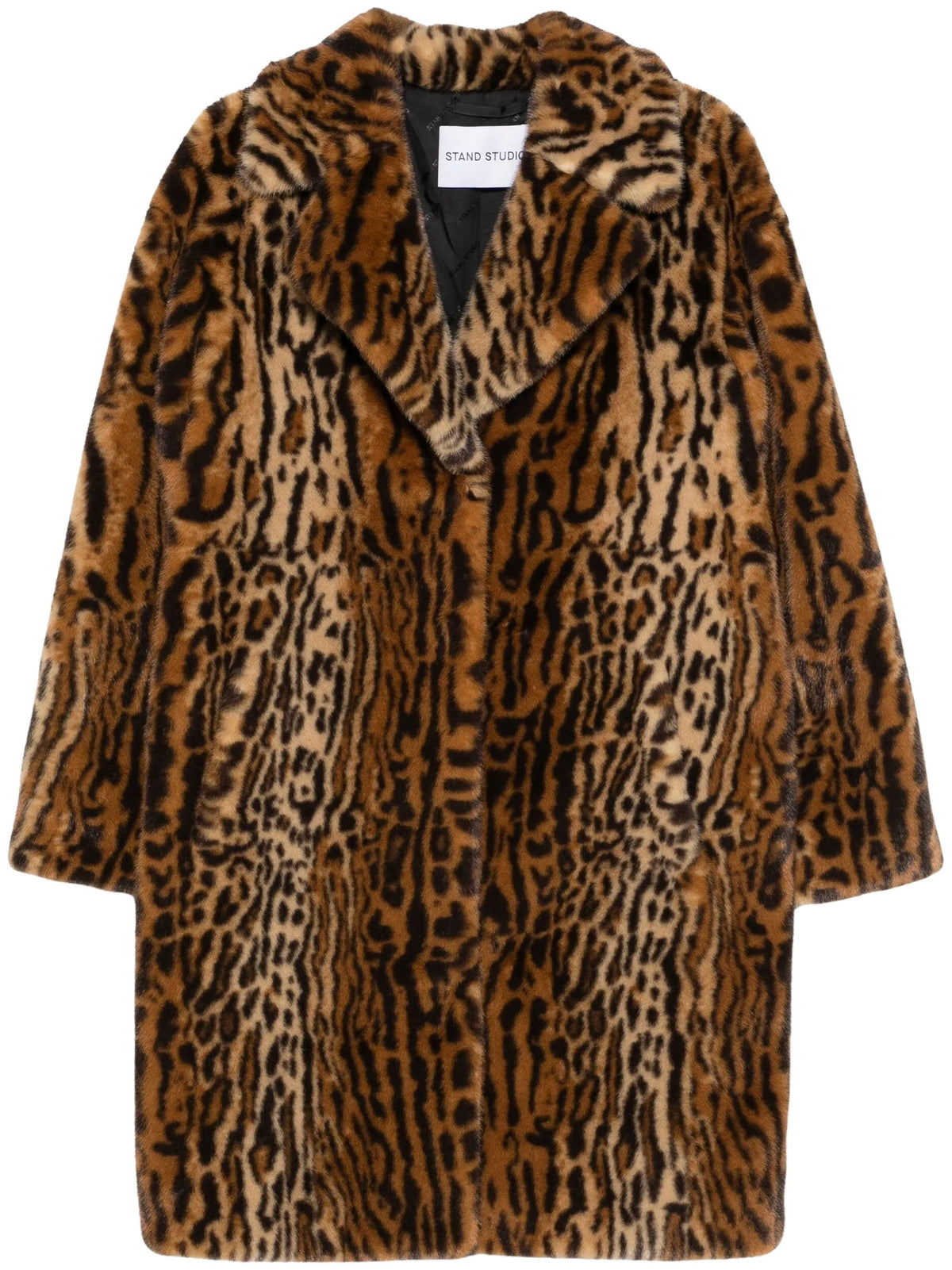 Plush Faux Fur Coat with Bold Animal Print Design – view 1