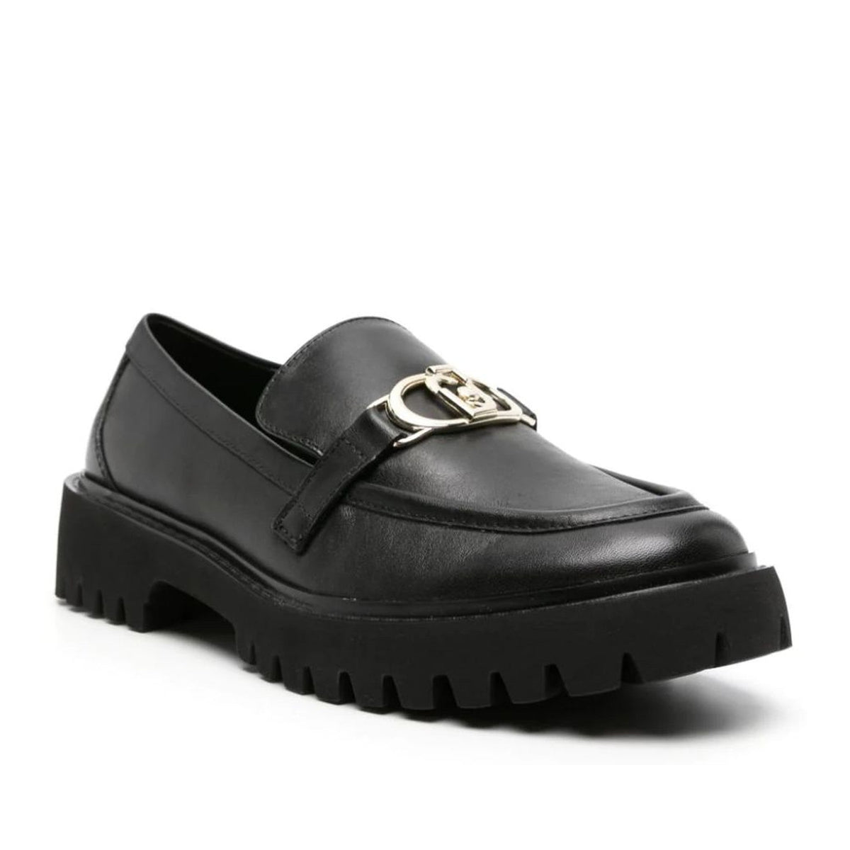 Black Cora 01 Decorative Buckle Chunky Sole Leather Loafers – view 2