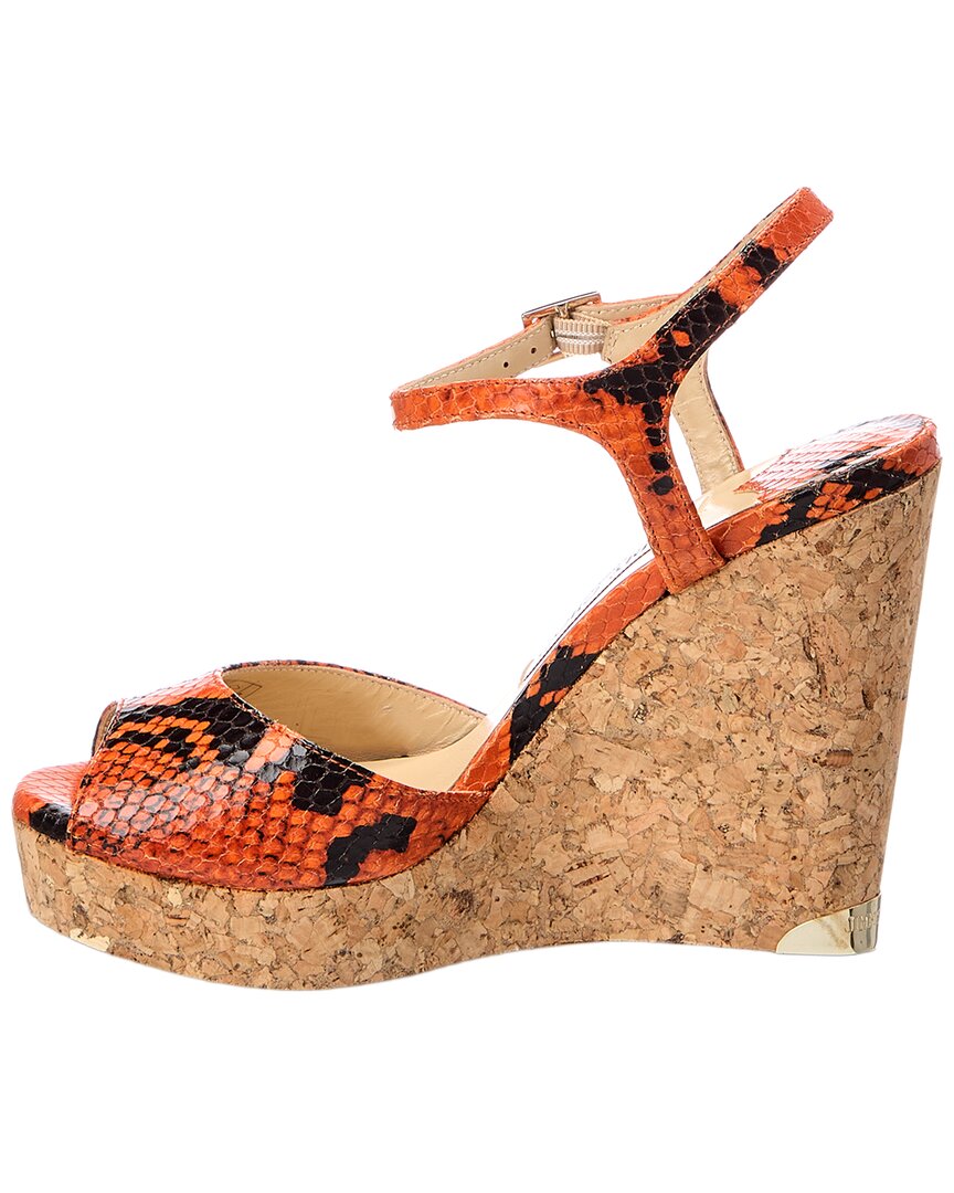 Jimmy Choo Perla 120 Snake-Embossed Leather Wedge Sandal – view 2