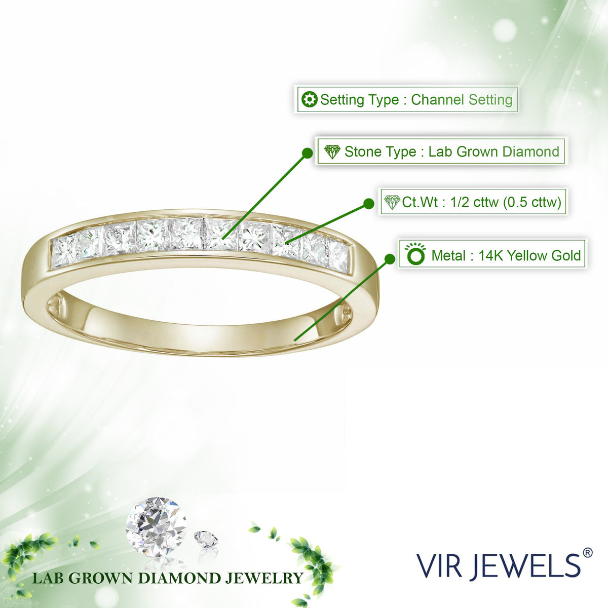 1/2 cttw Princess Lab Grown Diamond Wedding Band in 14K Yellow Gold For Women – view 5