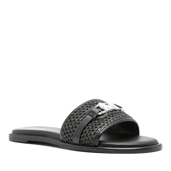 Black Ember Woven Strap Metallic Emblem Slide Slippers – view 1
