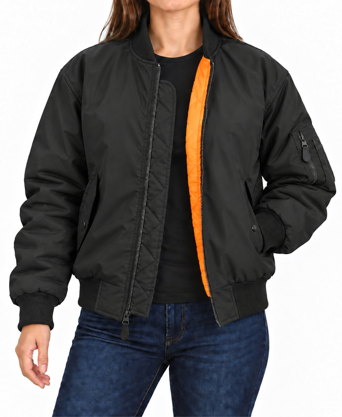 Spire By Galaxy Antivento Women's Loose Fit  Heavyweight MA-1 Flight Bomber Jacket- Up To Size 5XL – view 8