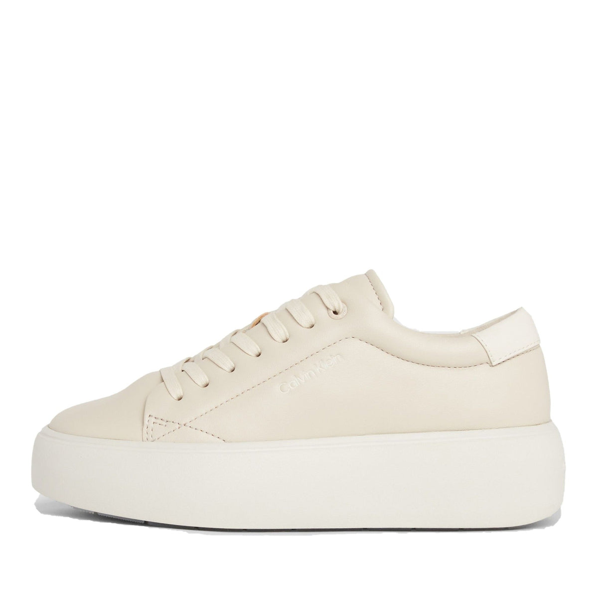 Beige Minimalist Flatform Leather Sneakers – view 6