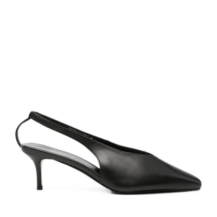 Black Sleek Pointed Toe Slingback Leather Dress Pumps – view 1