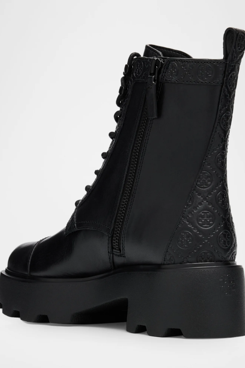 Tory Burch T Monogram Leather Lace-Up Ankle Boots 65Mm In Black – view 2