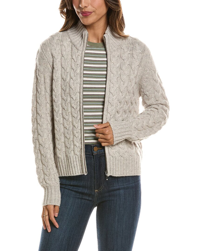 Forte Cashmere Cable Zip Mock Neck 100% Cashmere Cardigan – view 1