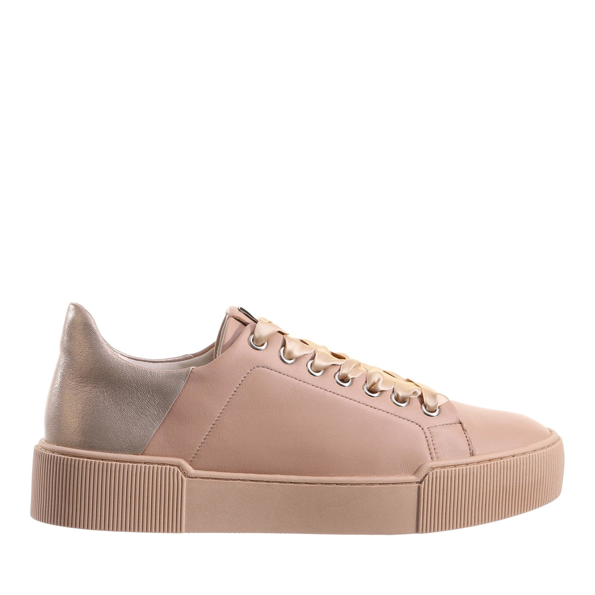 Beige Blade Metallic Accent Leather Wedge Sneakers – view 1