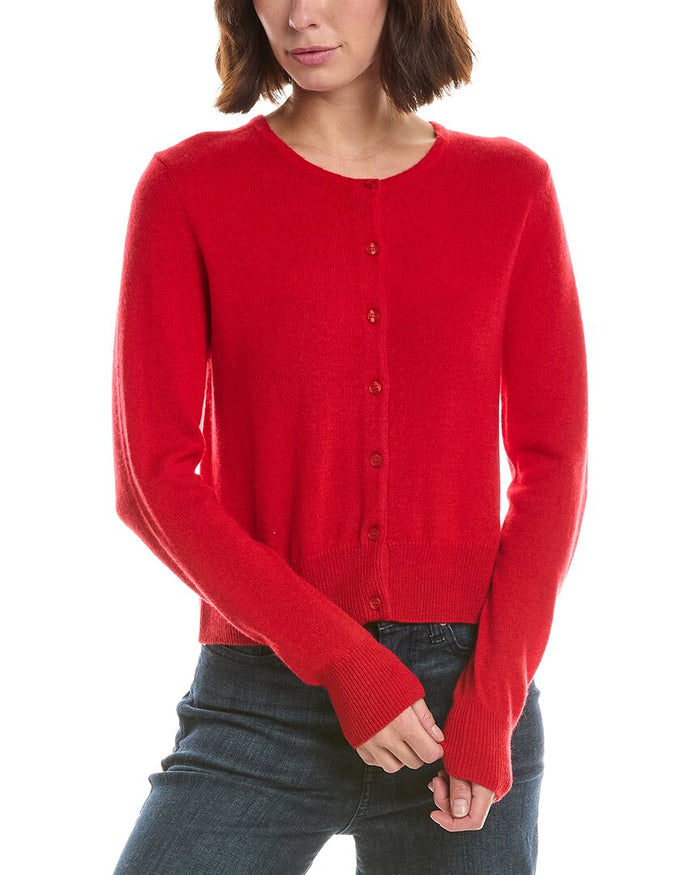 Forte Cashmere Basic Cropped Button 100% Cashmere Cardigan – view 1