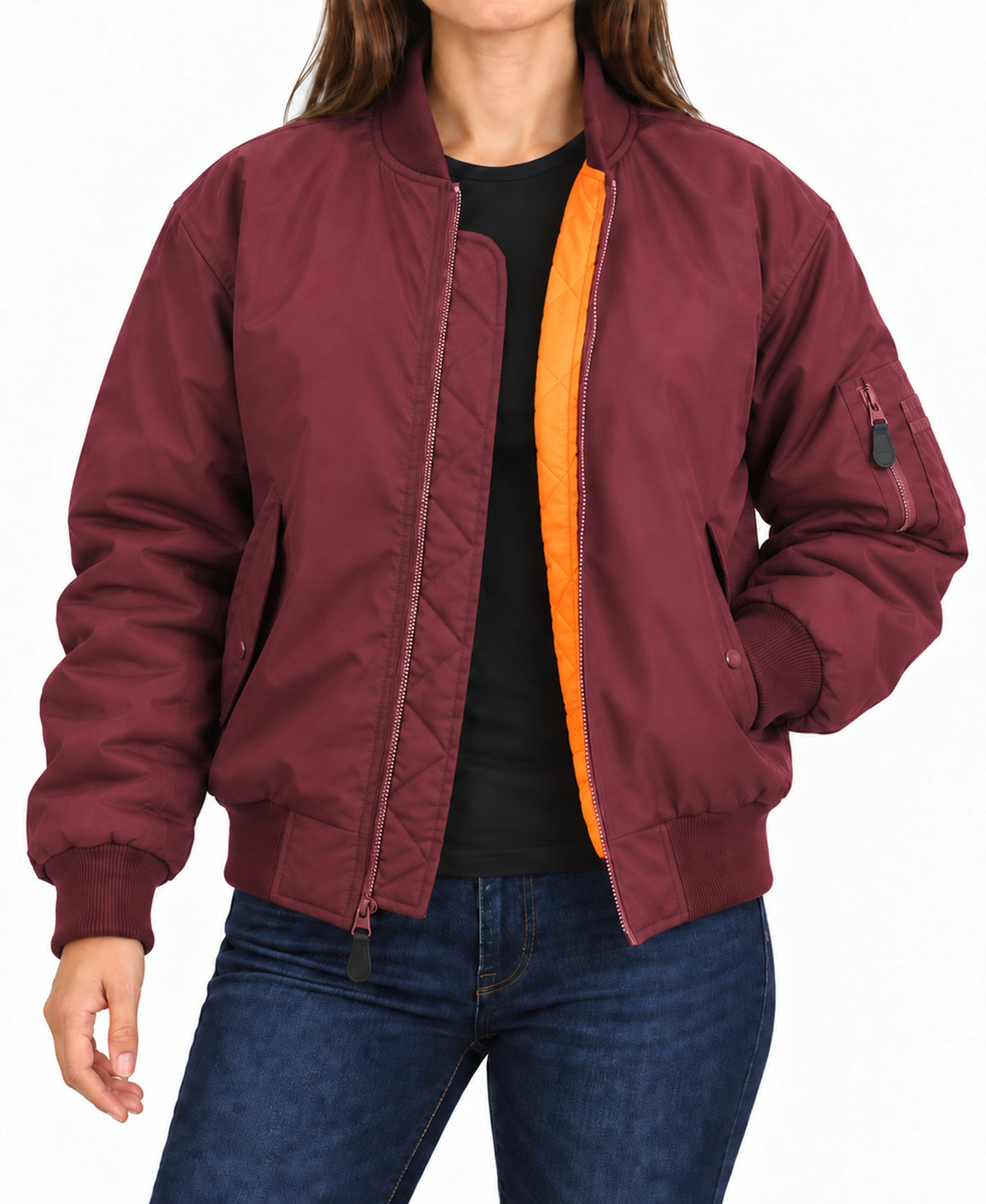 Spire By Galaxy Antivento Women's Loose Fit  Heavyweight MA-1 Flight Bomber Jacket- Up To Size 5XL – view 6