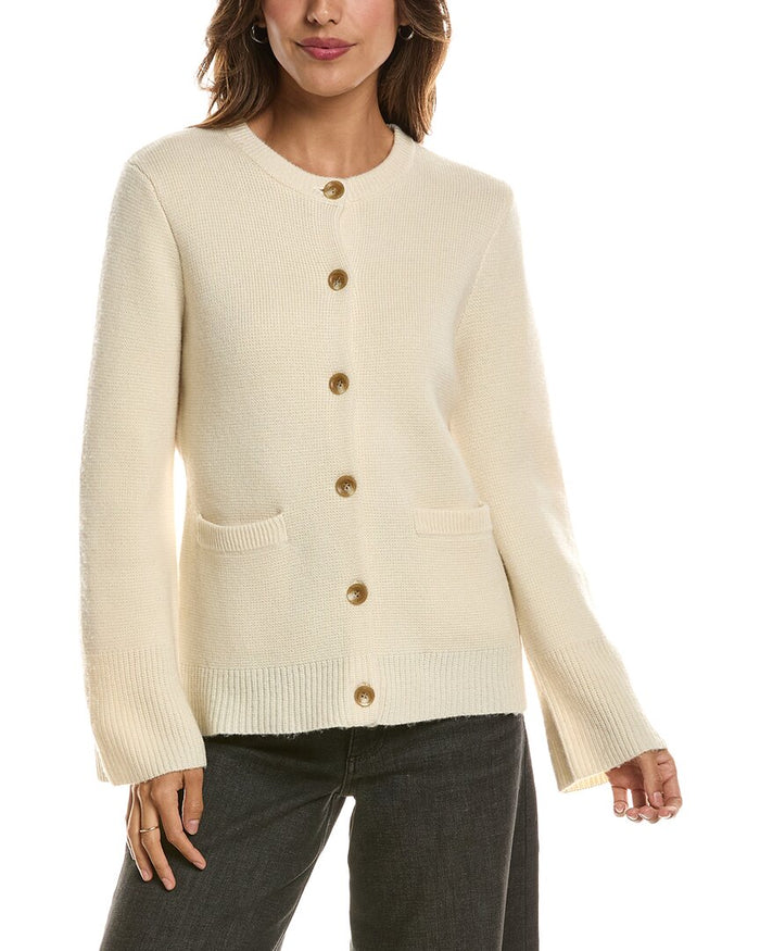 Forte Cashmere Double Knit Button Crew Wool & Cashmere-Blend Cardigan – view 1